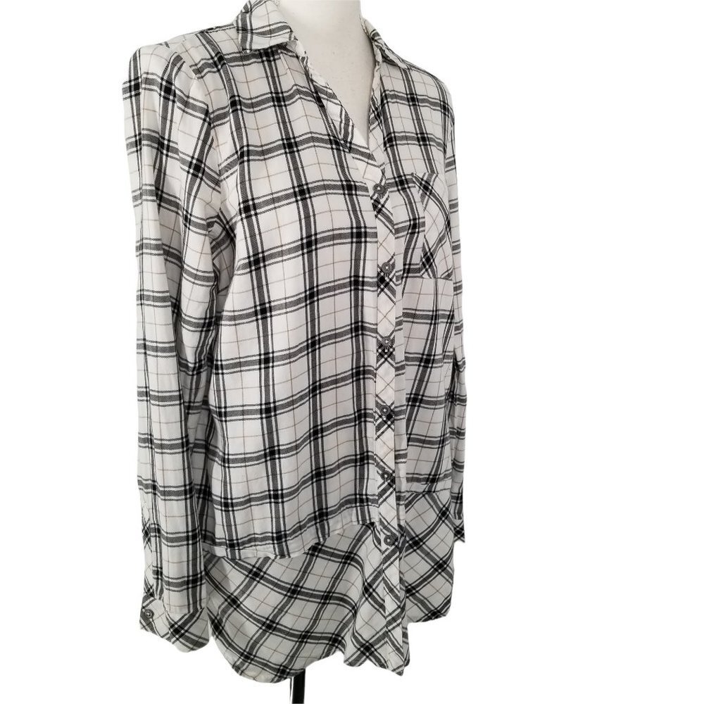 J. Jill Women's Black & White Striped 100% Cotton Button Down Tunic Blou…